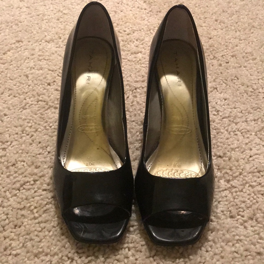 Black patent heels